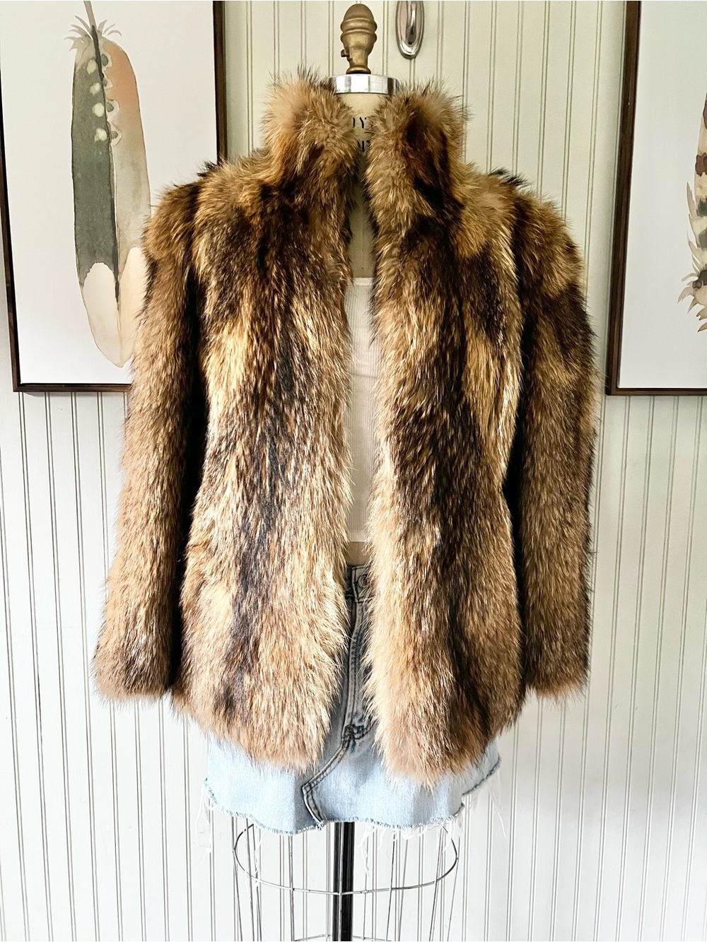 Vintage Fox Fur Brown Multi Made in Hong Kong Short Length